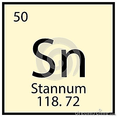 Stannum chemical element. Mendeleev symbol. Table symbol. Black frame. Line art. Vector illustration. Stock image. Vector Illustration