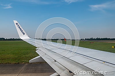 06/09/2021. Stansted Airport, UK. Ryanair airplane ready for departure, taxing to runway. Editorial Stock Photo