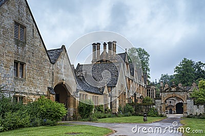 Manor House built in Jacobean period architecture 1630 in guiting yellow stone, in the Cotswold village of Stanway Gloucestershire Stock Photo