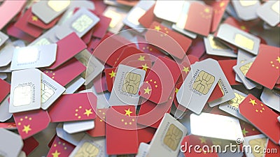 Stapel von SIM-Karten mit Flagge von China Chinesische bewegliche Telekommunikation bezog sich Begriffs-Animation 3D vektor abbildung Stapel von SIM-Karten mit Flagge von China Chinesische bewegliche Telekommunikation bezog sich Begriffs-Animation 3D vektor abbildung