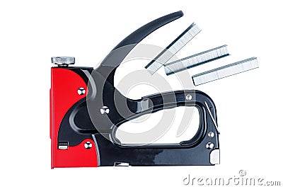 Staple gun and staples wire sisolated on white Stock Photo