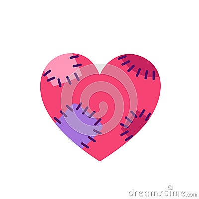 Stapled broken pink heart Vector Illustration