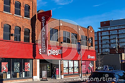 Staples Retail Storefront on Bank Street in Ottawa Editorial Stock Photo