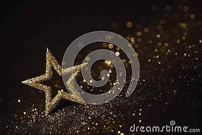 Star Abstract Decoration Lights, Gold Sparkles, Blurred Shine Stock Photo