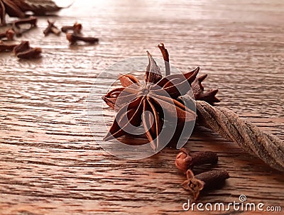 Star anise and clove bud closeup view Stock Photo