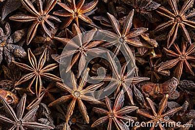 Star anise dried herb cover scene for background. Stock Photo