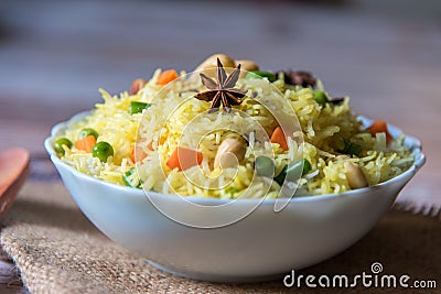 Star anise on flavoured rice with vegetable Stock Photo