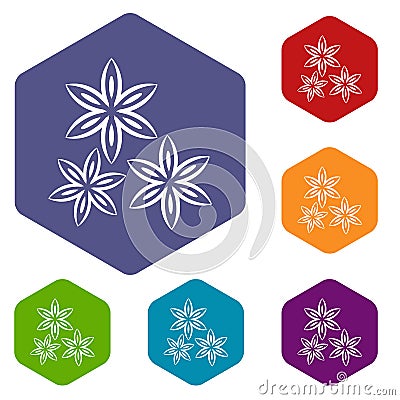 Star anise icons set hexagon Vector Illustration