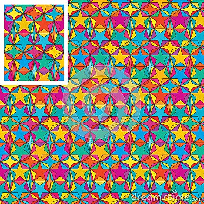 Star around 4 star inside symmetry colorful seamless pattern demo Vector Illustration