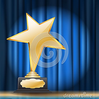 Star award on blue curtain background Vector Illustration