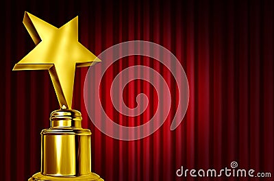 Star Award On Red Curtains Stock Photo