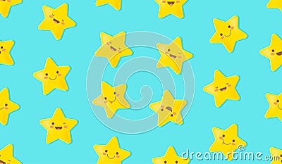 3d cartoon star. Seamless pattern. Childish little stars of colors background. Abstract kids texture for fabric, wrapping, textile Vector Illustration