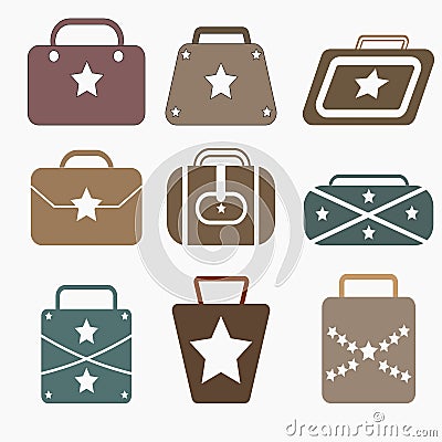 Star bag flat icons set Vector Illustration