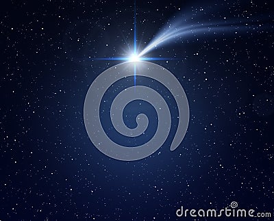 Star of Bethlehem or Christmas star on starry sky. Stock Photo