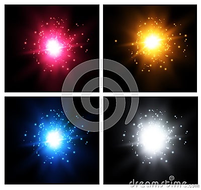 Star on a blue background.bright flash.Realistic burst with flare. Vector illustration. Vector Illustration