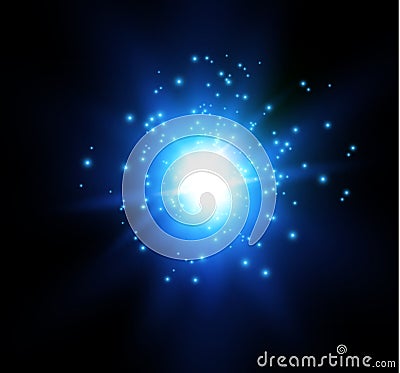 Star on a blue background. bright flash. Realistic burst with flare. Vector illustration. Vector Illustration