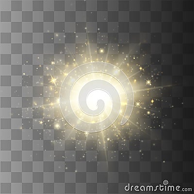 Star burst with dust and sparkle isolated. Glow light effect Vector Illustration