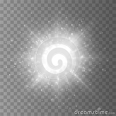 Star burst with dust and sparkle isolated. Glow light effect Vector Illustration