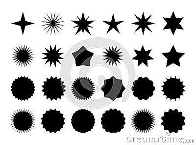 Star burst sticker set. Black flat price tags explosion silhouettes, starburst retro sale badge. Vector illustration Vector Illustration