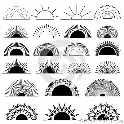 Sun burst, star burst and firework burst shapes, vintage logo, labels, badges elements Vector Illustration