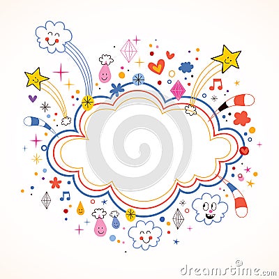 Star bursts cartoon cloud shape banner frame Vector Illustration