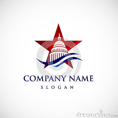 Star Capitol building logo. Government icon. Premium Vector Illustration