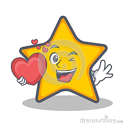 Star character cartoon style with heart Vector Illustration