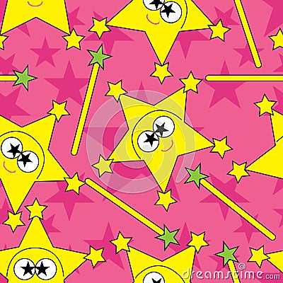 Star Character Pink Seamless Pattern_eps Vector Illustration