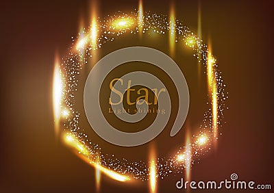 Star, circular light shining glowing effect dust explosion scatter bright frame golden neon celebration abstract background vector Vector Illustration