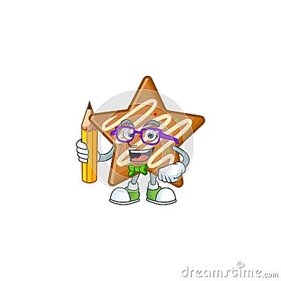 Star cookies cartoon with the mascot student holding pencil Vector Illustration