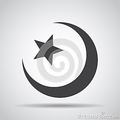 Star and crescent icon with shadow on a gray background. Vector illustration Cartoon Illustration