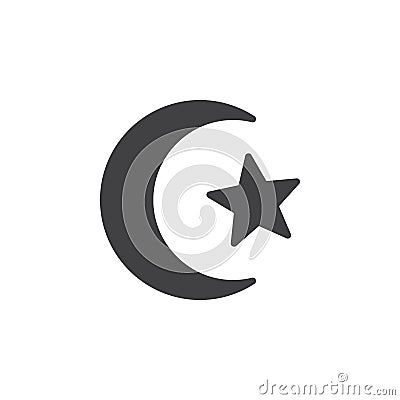 Star and crescent of Islam icon vector, filled flat sign, solid pictogram isolated on white. Vector Illustration