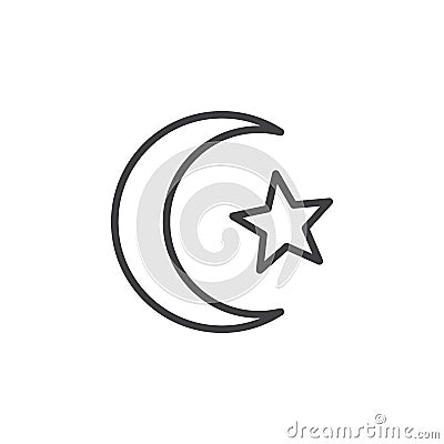 Star and crescent of Islam line icon, outline vector sign, linear style pictogram isolated on white. Vector Illustration