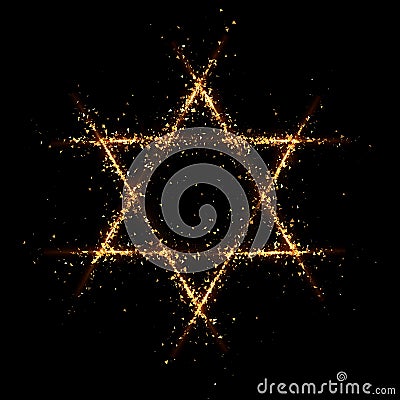 Star of David gold particle black background. 3d image, 3d rendering Cartoon Illustration