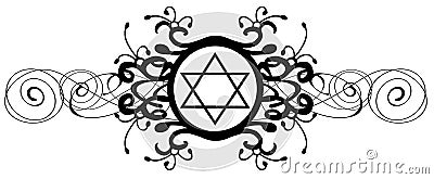 Star of David tattoo in a black decoration Vector Illustration