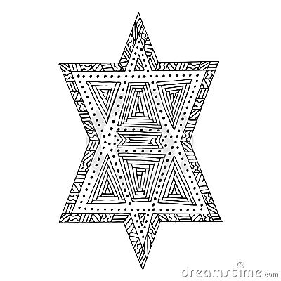 Star of David and zentangl zendudl vector. Jewish Culture zen tangle and zen doodle. Vector Illustration