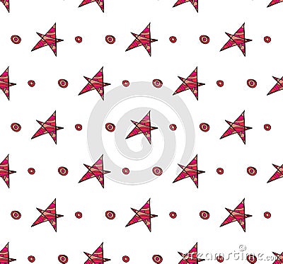 Star decorative shapes seamless patterns. Hand drawn doodle cartoon design, zentangle elements. Girls power pink red Vector Illustration