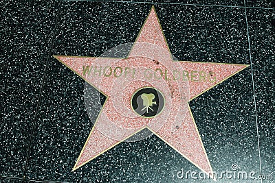 Star dedicated to the actress Whoopi Goldberg on the Walk of Fame in Hollywood Editorial Stock Photo