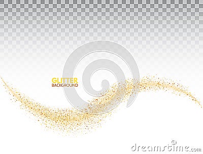 Star dust on transparent background. Bright gold glitter wave. Golden stardust trail sparkling particles. Space comet tail. Vip lu Vector Illustration