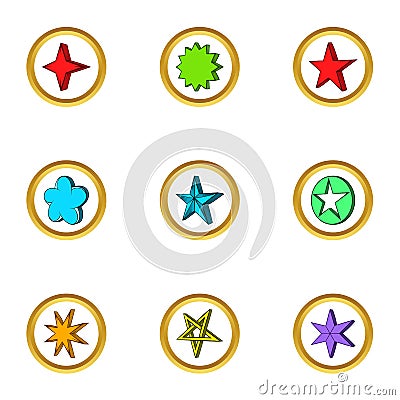 Star emblem icons set, cartoon style Vector Illustration