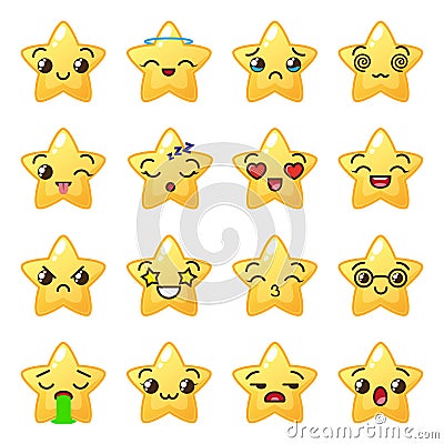 Star emoji. Cute emoticons. Face icon. Kawaii Vector Illustration