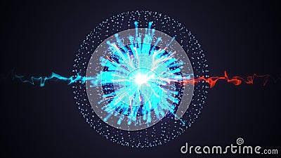 Star energy particles explosion, Big data circle particle, glowing light animation 3D rendering Stock Photo