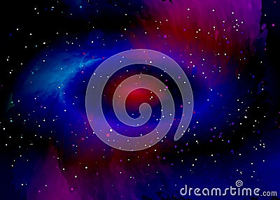 Star field in space and a nebulae. Abstract background of universe and a gas congestion. Spiral galaxy space with black holes Vector Illustration