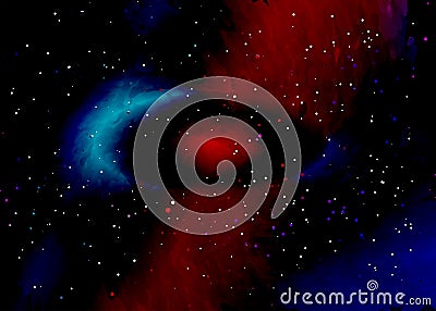 Star field in space and a nebulae. Abstract background of universe and a gas congestion. Spiral galaxy space with black holes Vector Illustration