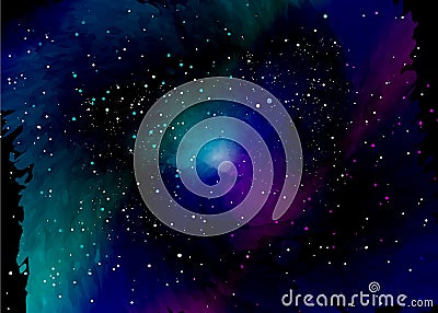 Star field in space and a nebulae. Abstract background of universe and a gas congestion. Spiral galaxy space with black holes Vector Illustration