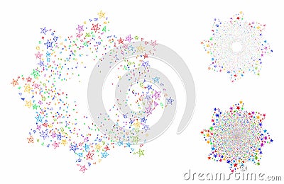 Star Fireworks Flower Vector Mesh Network Model and Triangle Mosaic Icon Vector Illustration