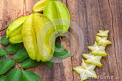 Star fruit on wood background Stock Photo