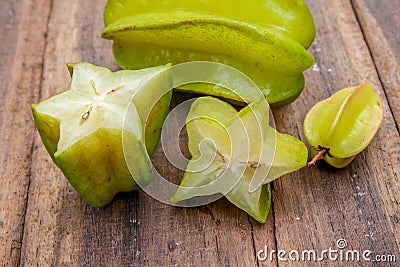 Star fruit on wood background Stock Photo