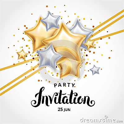 Star Gold balloon Bouquet invitation Vector Illustration