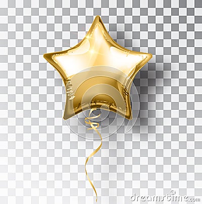 Star gold balloon on transparent background. Party helium balloons event design decoration. Balloons air Vector Illustration